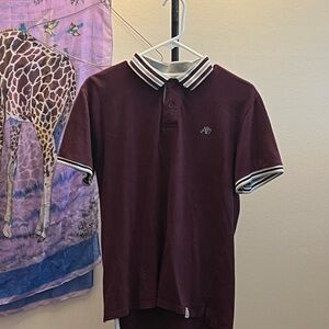 Burgundy Polo Shirt with Striped Collar